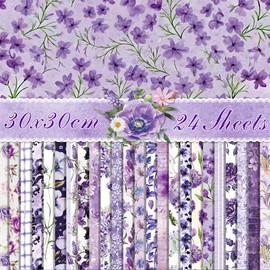 24Sheets Purple Flower Scrapbook Paper Pad Florals Theme Scrapbook Paper DIY Handmade Decorative Paper for Card Making, Jounaling,Birthday Wedding Party Supplies
