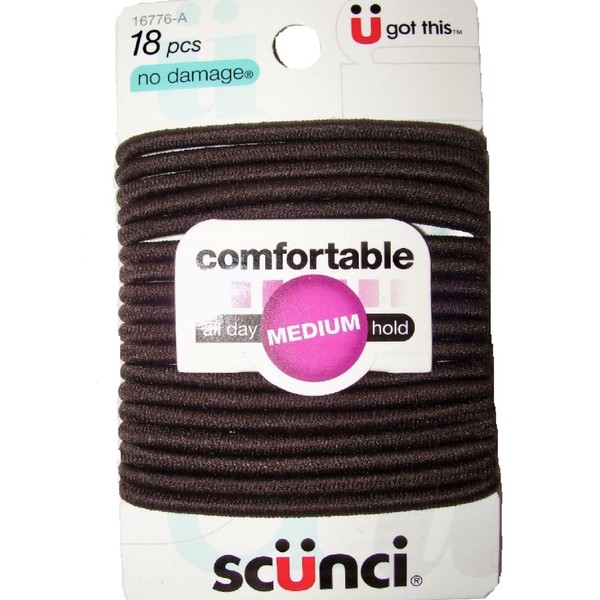Scunci Comfortable All Day Medium Hold, Black 18 ea ( Pack of 4)