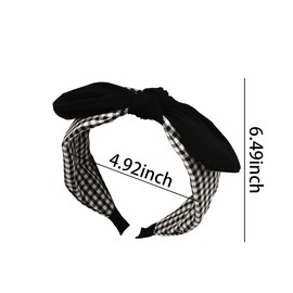 Black Plaid Headband Bow Headbands for Girls Women Knotted Bow Headband Plaid Headbands with Bow Bunny Ears Headband for Women Bowknot Headband Bow Hair Band Hairbands for Women's Hair Non Slip