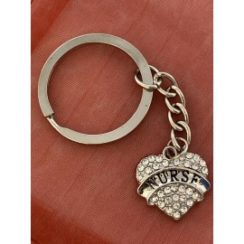 NURSE Crystal Rhinestone Heart Pendant Keychain GRADUATION, School, GIFT,
