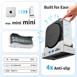 Phixero Mac Mini M4 Hub & Stand with NVMe SSD Enclosure | M4 Mac Mini Dock Up to 10Gbps Supports 2 USB-A & USB-A Data Port & SD Card Reader