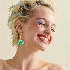 LPYO St. Patrick's Day Earring Necklaces Set for Women Alloy Irish Green Clover Hat Pendant Necklaces Cute Letter Luck Dangle Earrings Holiday Accessories (round leaf)