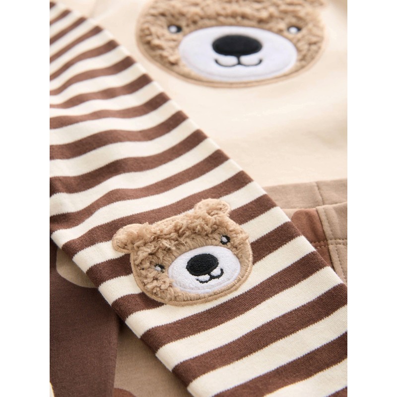 NEXT Snuggle 3 Pack 100% Cotton Pyjamas, Brown/Cream