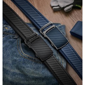 BULLIANT Men's Ratchet Belt 2 Pack-Click Leather Belt Adjustable for Men Gift 1 3/8-Cut for Perfect Fit(Black/Purplish Blue,34"-40" Waist Adjustable)