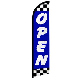 Infinity Republic - Open Blue Checkered Windless Full Sleeve Banner Swooper Flag - Perfect for Businesses, Restaurants, Events, Cafes etc!