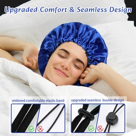 Euqvunn 2 Pezzi Cuffia Seta Capelli Notte, Regolabile con Ampia Fascia Elastica, Doppia Faccia a Due Colori Cuffia Seta Capelli Ricci, Adatto Protezione per Capelli Lunghi/Ricci (Nero Blu)