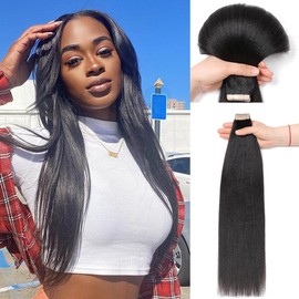 YDDM Yaki Straight Tape in Hair Extensions，Tape in Hair Extensions Human Hair Black Women，Tape in Hair Extensions Human Hair Yaki Straight Tape in Extensions 20inch 60Pcs 150g