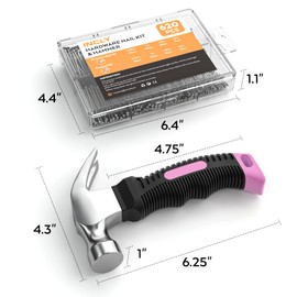 INCLY 620 PCS Small Nails for Hanging Pictures Assortment Kit with 8oz Pink Small Hammer, Mini Hammer Set with Hardware Nails Assorted Set 310 Wall Nails & 310 Finish Nails for Installing with Case