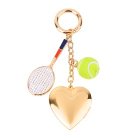 Tennis Keychain, Golden Heart Key Chain Cute Stylish Wallet Pendant Sports Ball Shaped Keyring Bag Charm Accessories for Women Men