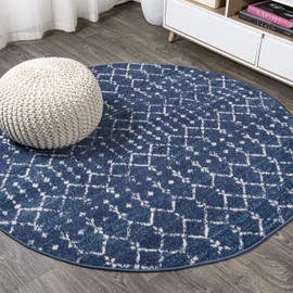 JONATHAN Y MOH101A-5R Moroccan Hype Boho Vintage Diamond Indoor Area-Rug Bohemian Easy-Cleaning Bedroom Kitchen Living Room Non Shedding, 5' Round, Blue/White