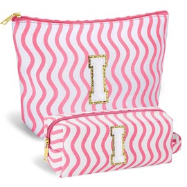 SEFORICO Personalisierte Kosmetiktasche Damen Mädchen - Geburtstagsgeschenke für Frauen A-Z Schminktaschen 2 Pack Reise Kosmetiktaschen Geschenke für Teenager Mädchen, Beste Freunde, Schweste(Rosa I)