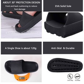 SHAINE Bathing Shoes for Men and Women, Cloud Slippers, Slides, Home Slippers, Rubber, Non-Slip Mules, Summer Garden Flip-Flops, Black, EU 36/37