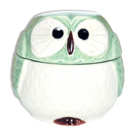 Made in Japan Japanese Ceramic Green Owl Rice Bowl Dessert Salad Sides Candy Container w/ Lid