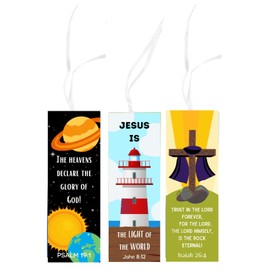 72 Pack of Christian Bookmarks for Kids, Bulk, Fun Bright Colors, Encourage Reading, Bible Verse Quotes, 6 Different Religious Scripture Designs for Children, Sunday School Church Supplies