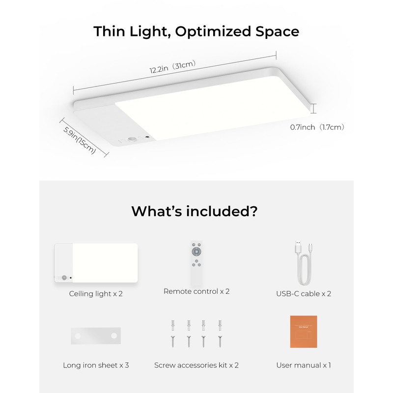 FULEN 2 Pack Rechargeable Motion Sensor Ceiling Light Upgraded, Cordless