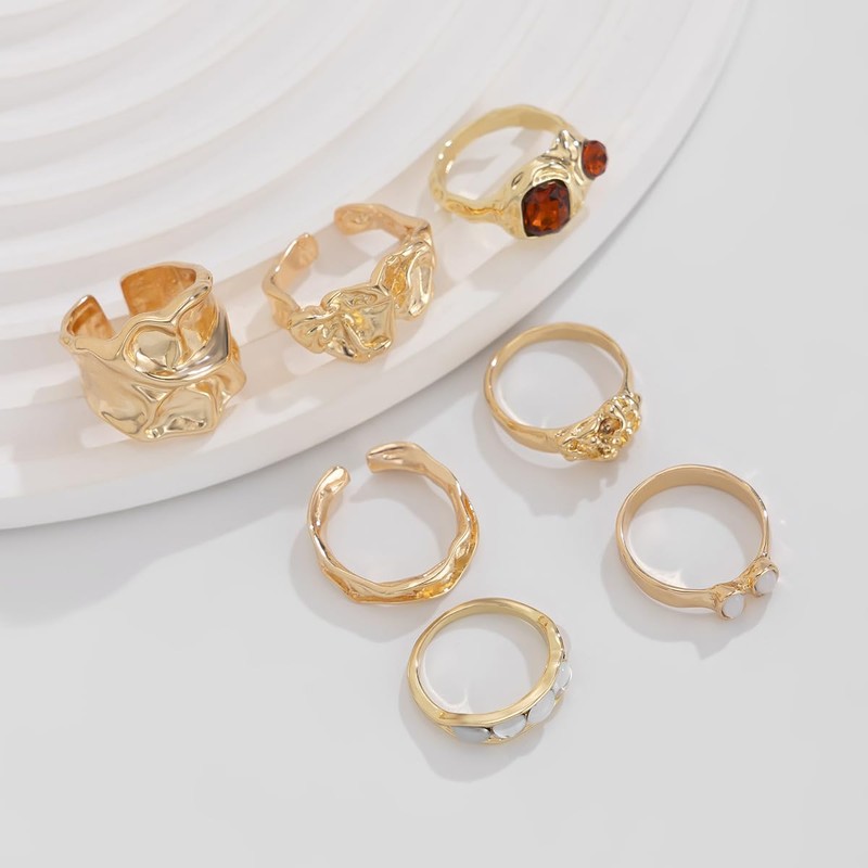 Chunky Gold Rings for Women Gemstone Knuckle Statement Ring Set