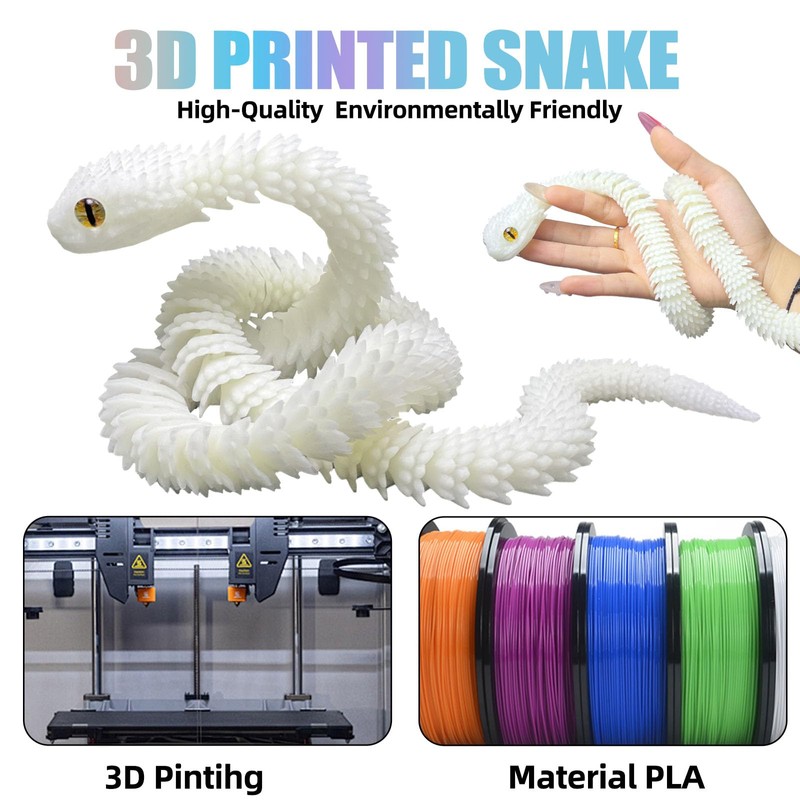 24in 3D Printed Animals-Snake Viper,3D Printed Snake Toys 3D Printed
