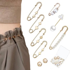 9 Pcs Fashion Pearl Brooch, Safety Pins for Clothes Sweater Shawl Clips Faux Pearl Rhinestones Brooches for Women Pants Extender Safety Pins