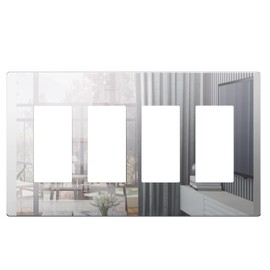 LIDER Quadruple Decorator Wall Plate, Impact Resistant, UL Listed, Acrylic, Plexiglass, Reflective Finish, Modern Upgrade, Screwless Light Switch/Outlet Cover, Mid-Size 4-Gang 4.88" x 8.58", Silver