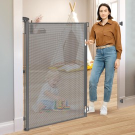 52” Tall X 55” Wide Retractable Baby Gates for Doorways Retractable Dog Gate Indoor Anti-Scratch Doggie Gates for Indoors Extra Tall Pet Gate Outdoor Prevent Kids and Pets from Jumping Over, Gray