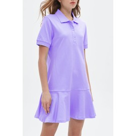 Ladyful Women's Polo Dress Short Sleeve Ruffle Hem Flowy Summer Golf Tennis Athletic Mini Dress Purple