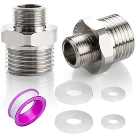 Kenpiko Faucet Supply Hose Adapter 3/8 Male to 1/2 Male Water Line Adapter 304 Stainless Steel Compression Fittings for RV Kitchen Plumbing 3/8 to 1/2(O.D×O.D:0.52"×0.75") with Rubber Washer(2 Pack)