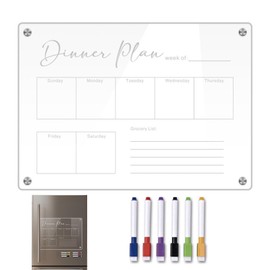 Magnetic Dry Erase Board | Weekly Planner Noteboard Planner Board,Clear Acrylic Planning Boards Fridge, Magnetic Calendar Board with Markers, Meal Planner