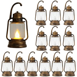12 Pcs 4Inch LED Mini Lanterns Decor ,Western Themed Centerpieces for Tables,Cowboy Lantern Favors, Small Vintage Camping Decor Hanging Lamp for Christmas Wedding, Party Decorations (Gold, mini)