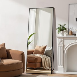 Simple Deluxe 64"×21" Free Standing Leaning Mirror, Full Length Mirror for Bedroom, Body Floor Mirror with Stand, Aluminum Frame Large Mirror for Cloakroom, Black