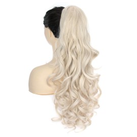 PORSMEER Ponytail Hair Extension Claw Clip in Ponytail Extensions Long Curly Wavy Ponytail Hair Extension Jaw Clip on Pony Tails Hairpiece for Women 26 inches (Platinum Blonde)