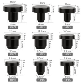 86 Pcs Silicone Rubber Hole Plugs - Assorted Sizes 4-9.5mm, Durable Round Rubber Stopper Plugs for Holes, Waterproof Black Silicone Plugs Set for Bottles, Pipes, and Test Tubes