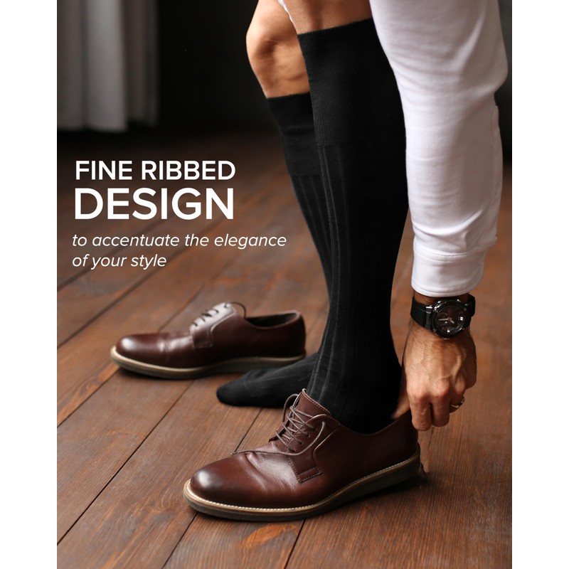 vitsocks Men's 100 COTTON Thin Elegant Knee High Socks (2