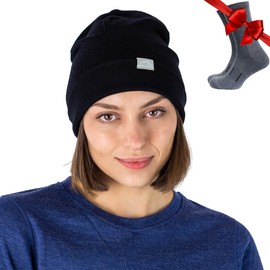 Merino Wool Beanie Hats for Men and Women – Cuff Wool Beanie Cap – Winter Hats for Men and Women Winter Essential (Black, Small-Medium)