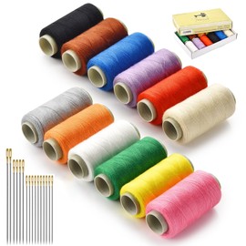 12 Color Sewing Thread kit, 402 Spools Polyester Thread with Sewing Needle Kit,Hair Extension Thread,Round Hair Weave Threads,350 Yards Per Thread Spools for Hand & Machine Sewing, DIY and Home