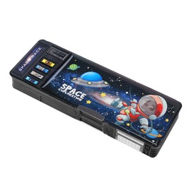 Ristpal Pop Up Multifunctional Pencil Case for Boys and Girls, Cute Cartoon Pattern Pencil Case with Pencil Sharpener, Whiteboard, Best Birthday Gift, black, Plastic pencil box