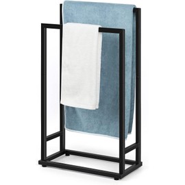 Towel Racks for Bathroom, 2 Tier Standing Stainless Steel Towel Racks Stand for Bathroom, Hand Towel Drying Rack Holder, Towel Bar Stand Blanket Rack, Black