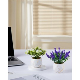 2 Pack Artificial Pot Flowers Small Fake Plants, Artificial Lavender & Wildflower Potted Plants, Fake Mini Plants for Home Decor, Tabletop, Shelf, Office, Bathroom, Farmhouse