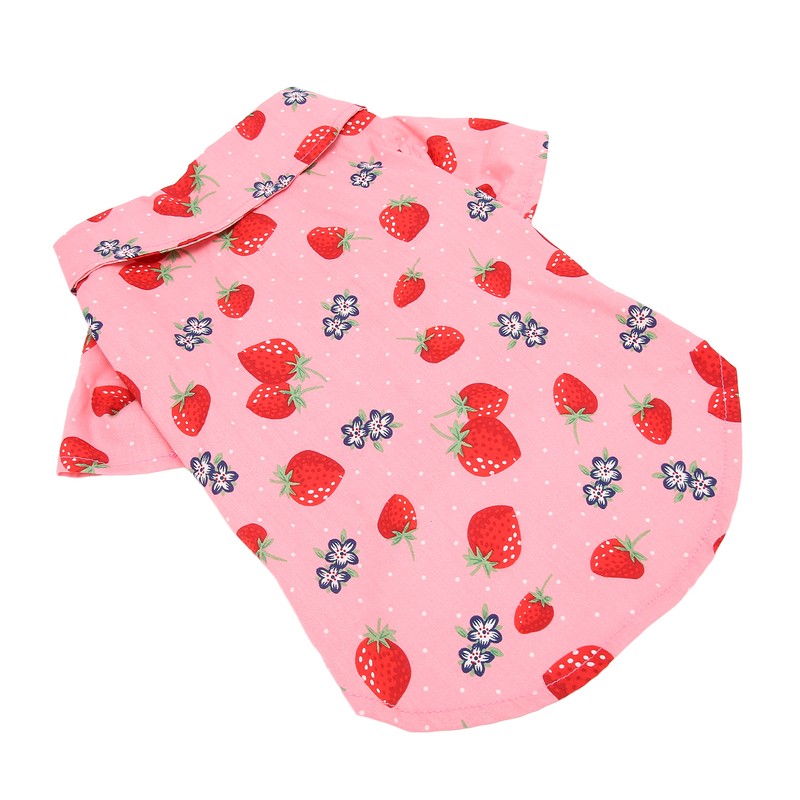Dog Summer Shirts Cute Strawberry Print Turn Down Collar Snap