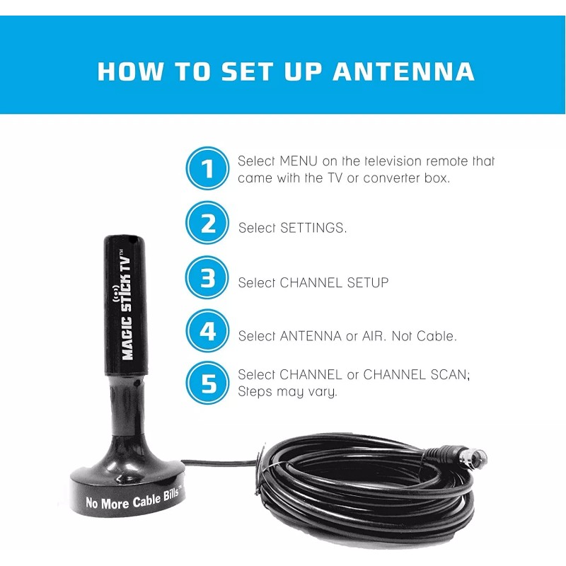 Magic Stick MS-50 TV Black Amplified Signal Booster Antenna for
