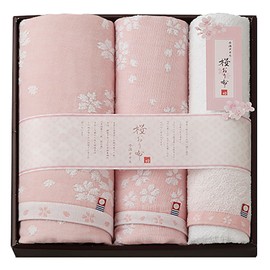 Imabari Towel, Sakura Cloth Towel Set, Gift, Set of 3, Bath Towel x 1, 23.6 x 47.2 inches (60 x 120 cm), Face Towel x 2, 13.0 x 31.5 inches (33 x 80 cm), Cherry Blossom Pattern, Pink, Mother's Day