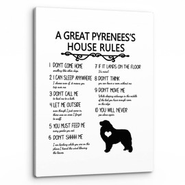 PHAMTE A Great Pyrenees’s House Rules Wall Art, Funny Great Pyrenees Dog Quote Print Framed Canvas Painting Artwork Home Bedroom Living Room Girls Room Decor（11x14 Inch）