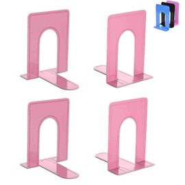 Optomni Bookends, Book End Supports Heavy Duty Metal Bookend Support, Book Ends Supports for Shelves Decor Home Office School (2 Pairs/4 Pieces, Pink)