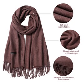 MaaMgic Women's Warm Autumn Winter Plain Cotton Scarf with Tassels / Fringes, 40+ Colours Plain Pashmina Scarves and Scarves for Evening Dress XL Stole Scarf Winter Scarf Reusable, berries 2023