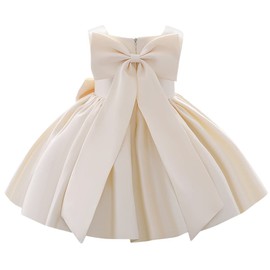 Flower Girls Bowknot Tutu Dress for Kids Baby Wedding Bridesmaid Birthday Party Pageant Formal Dresses Toddler Little Princess First Communion Baptism Christening Dance Gown Champagne 5-6 Years