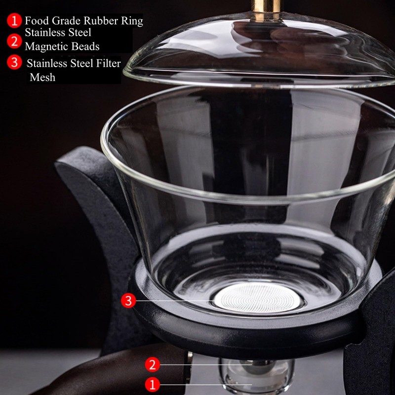 Lazy Kungfu Drip Teapot Magnetic Semi-Automatic Glass Teapot Wooden Glass