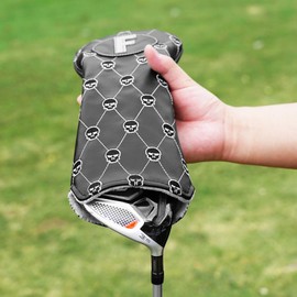 Golf Club Head covers Fairway Wood FW with Interchangeable Number Tag 3457X Elastic Closure Black PU Leather Skull Pattern