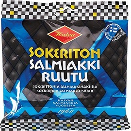 2 Bags x 90g of Halva Sokeriton Salmiakkiruutu - Original - Finnish - Sugar Free - Salty Licorice - Salmiak - Wine Gums - Candies - Sweets