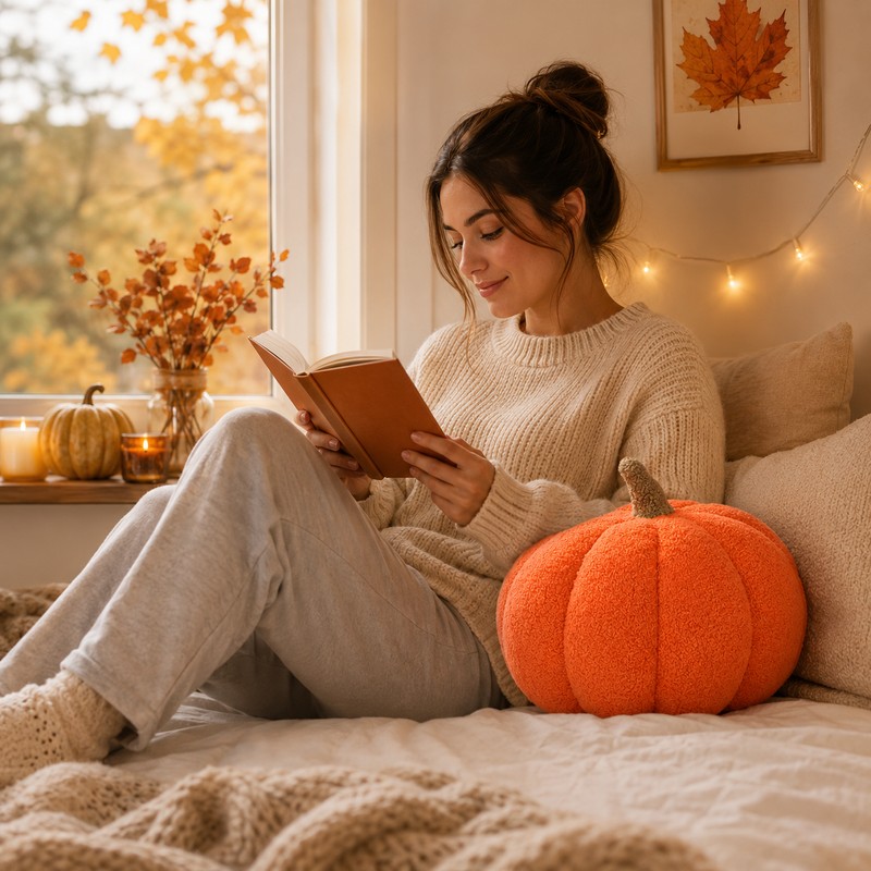 Plush Pumpkin Throw Pillow - Soft Cozy Nordic-Style Decorative Cushion