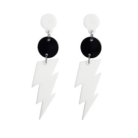 80s Retro Neon Lightning Drop Earrings Colorful Geometric Round Acrylic Dangle Earrings Thunder Flash Lightning Drop Earrings for Women Party-White