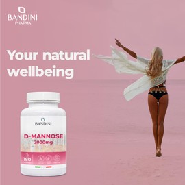 BANDINI Bandini® D Mannose 2000mg per Serving - 180 Vegetarian High Strength Capsules (Not Tablets or Powder) - Natural Pure D-Mannose for Urinary Tract Support - Additives-Free & 100% Vegan - 2 Months Supply